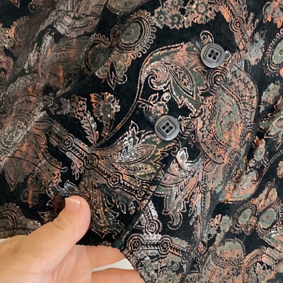 Vintage Vest Womens 10 Black Velour Red Faux Leather Paisley Goth 90s Waistcoat - Picture 9 of 12